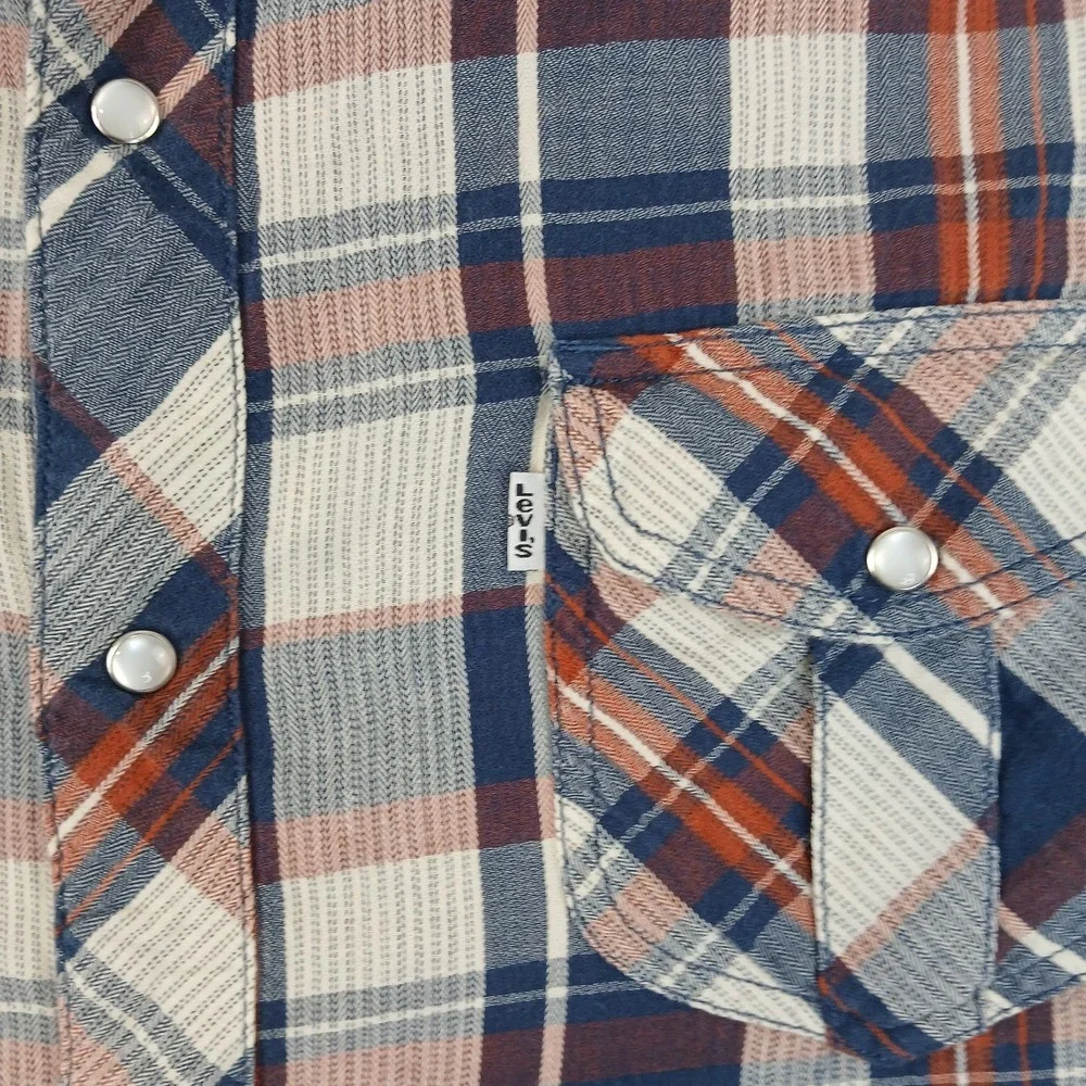 Levis XXL‎ Mens Shirt Lightweight Flannel Western Cowboy Pearl 23x28 Plaid